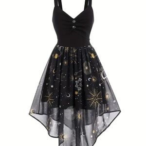 Shein Black and Gold Celestial Dress Size Medium